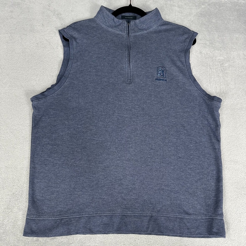 Turtleson Vest Men's Large Blue Heather 1/4 Zip Performance TPC Prestancia Logo